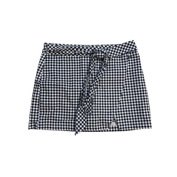 Crown & Ivy Mini Skirt Skort Womens 12 Blue Gingham Wrap Tie Preppy Summer - Picture 3 of 10